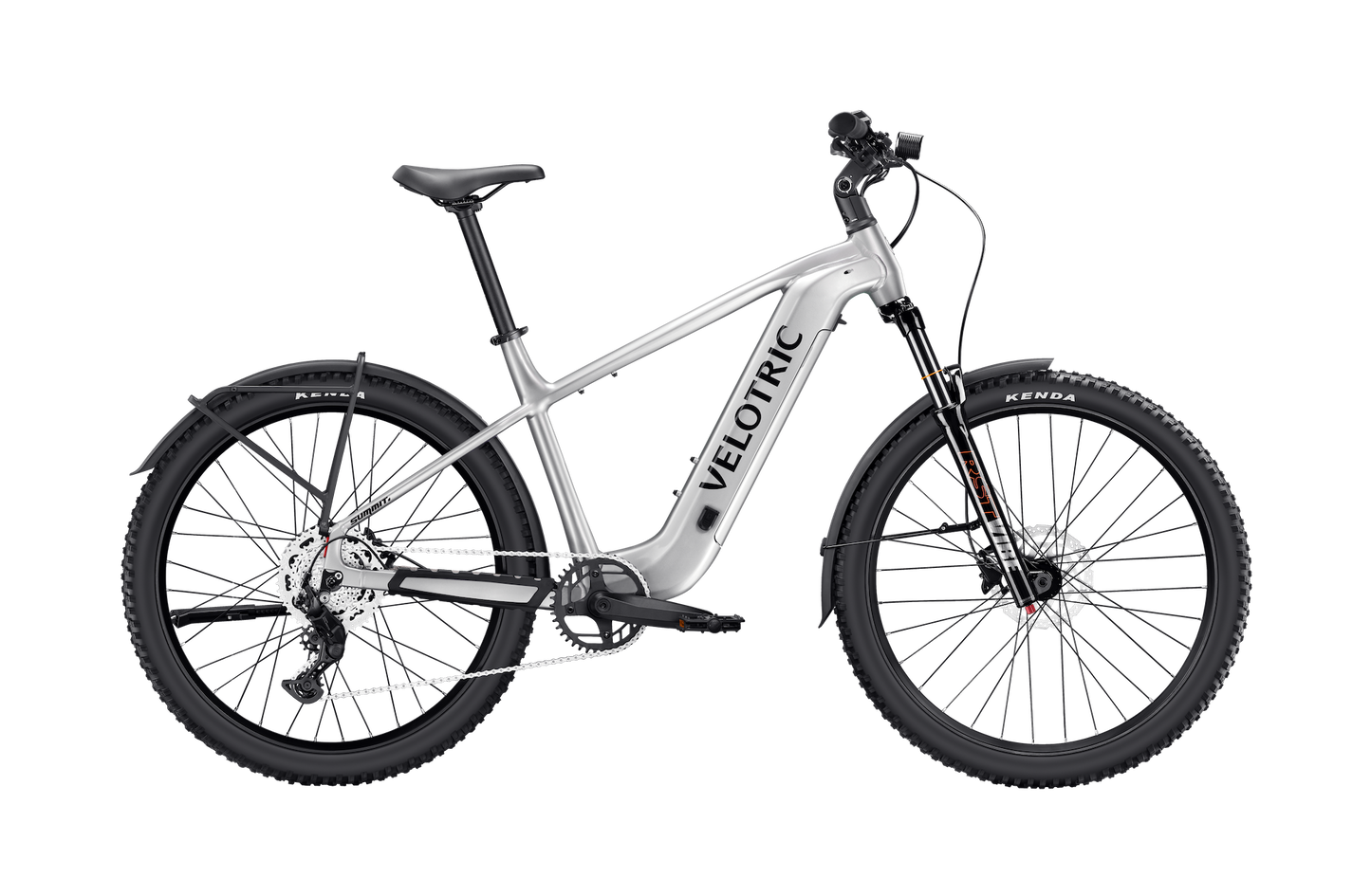 Velotric Summit 2 Glacial Silver hybrid e-bike right side profile with mid-drive motor — JACS e-Bikes Minnesota