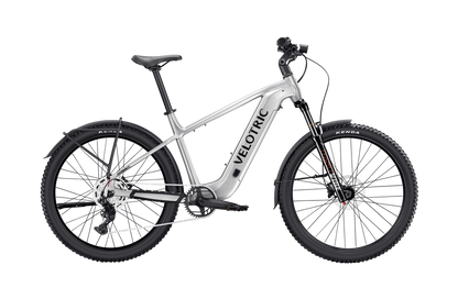Velotric Summit 2 Glacial Silver hybrid e-bike right side profile with mid-drive motor — JACS e-Bikes Minnesota