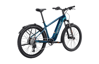 Velotric Summit 2 Ocean Blue e-bike posterior view showing rear rack and fender — JACS e-Bikes Minnesota